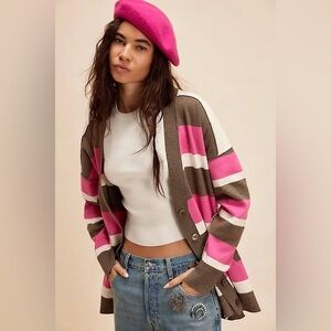 Free People League Of Her Own Striped Cardigan - Aurora Pinecone Combo